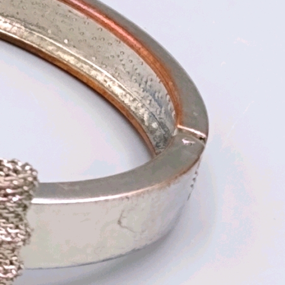 Silver Clamper Bangle Bracelet Mesh Bowtie Wedding Jewelry Vintage - Picture 8 of 16